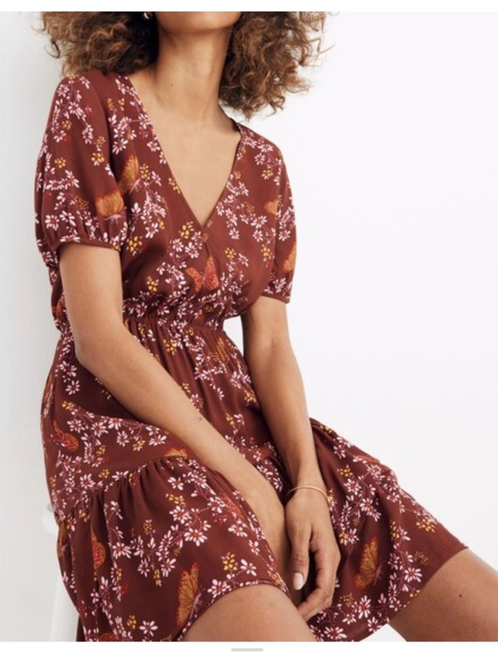 Madewell Ruffle-wrap window box  Floral V-Neck Mini Dress